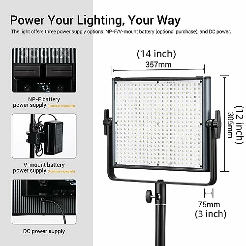 Lighting equipment with power options and dimensions.